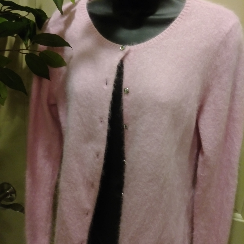 Pink Angora Sweater - Rhinestone buttons - Picture 3 of 3